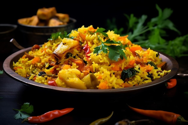 Un piatto di biryani di verdure saporite