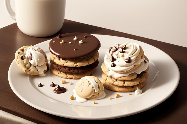 Un piatto di biscotti con dietro una tazza di latte