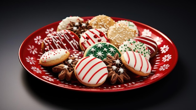 Un piatto di biscotti di Natale deliziosamente decorati