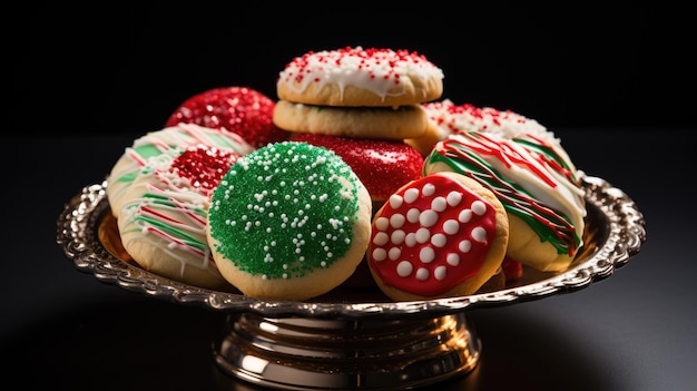 Un piatto di biscotti di Natale deliziosamente decorati