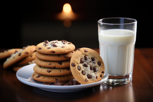 un piatto di biscotti e un bicchiere di latte