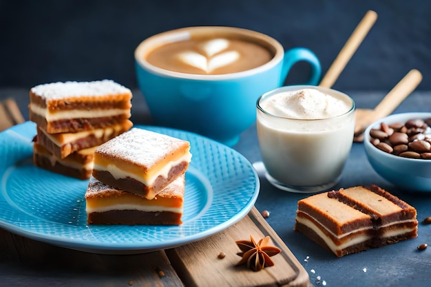 un piatto di biscotti e una tazza di caffè con un cucchiaio sullo sfondo.