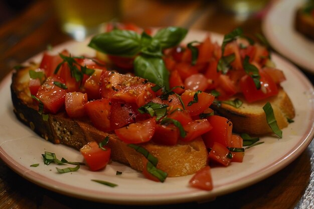 Un piatto di bruschetta splendidamente disposta con ai generativi