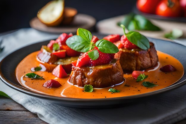 un piatto di cibo che è su un tavolo