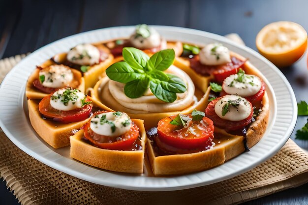 Un piatto di cibo con accanto una bottiglia di vino