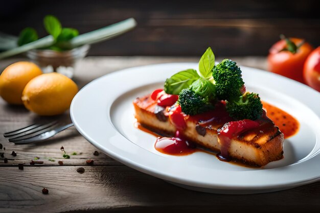 Un piatto di cibo con broccoli e un coltello sopra