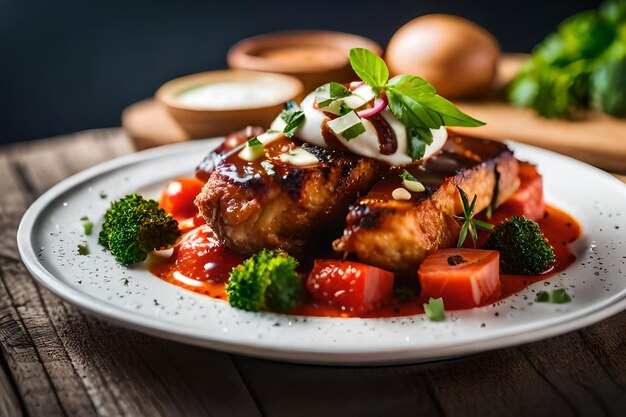 un piatto di cibo con carne e verdure