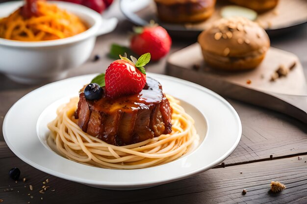 un piatto di cibo con del cibo sopra