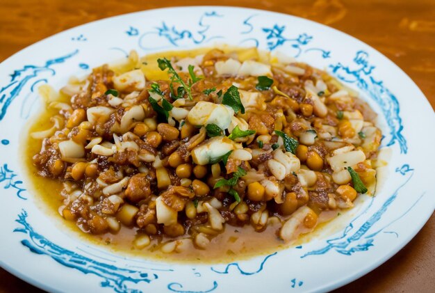 Un piatto di cibo con fagioli e riso