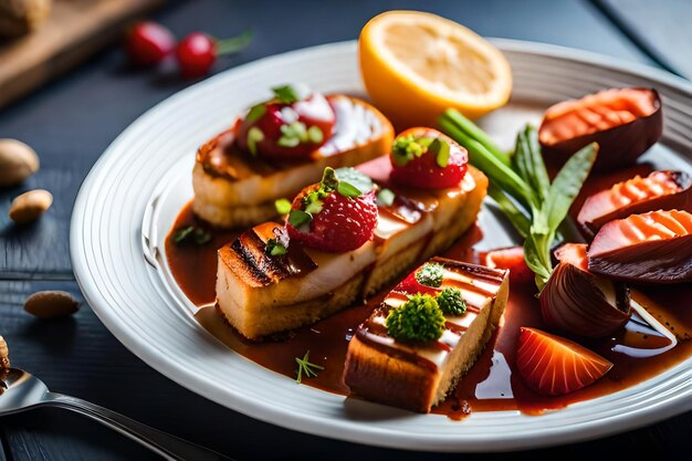 un piatto di cibo con frutta e verdura