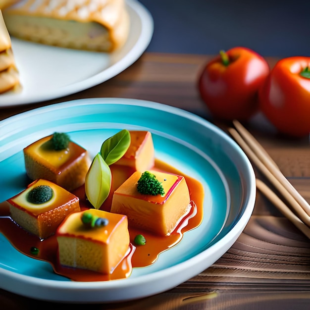 Un piatto di cibo con qualche pomodoro sul lato