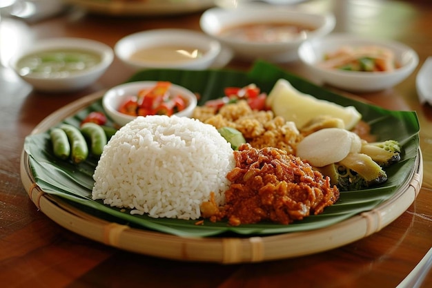 un piatto di cibo con riso e verdure
