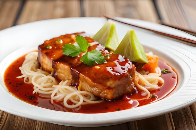 un piatto di cibo con sopra carne e verdure