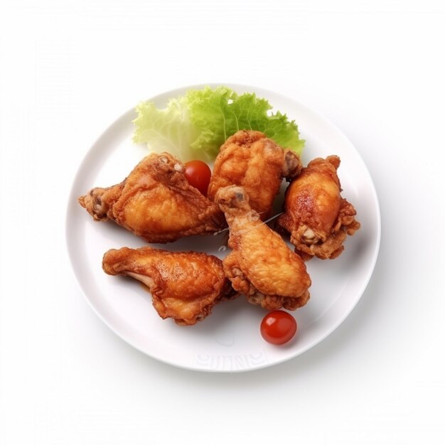 Un piatto di cibo con sopra un piatto bianco con scritto "pollo".