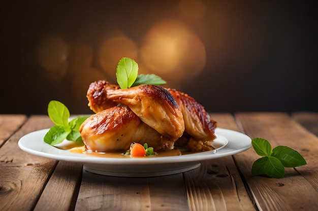 Un piatto di cibo con sopra un pollo