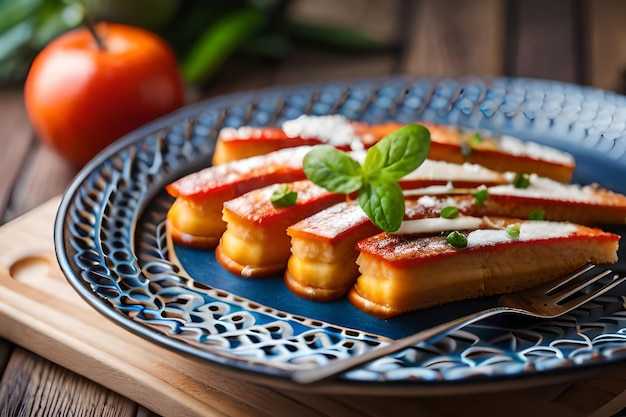 Un piatto di cibo con sopra un pomodoro