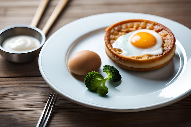Un piatto di cibo con sopra un uovo e sopra dei broccoli.