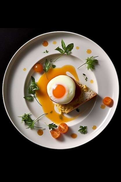 Un piatto di cibo con sopra un uovo