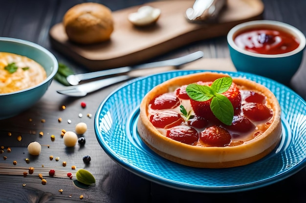 Un piatto di cibo con sopra una fragola