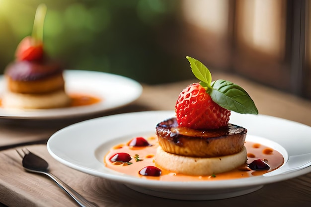 Un piatto di cibo con sopra una fragola