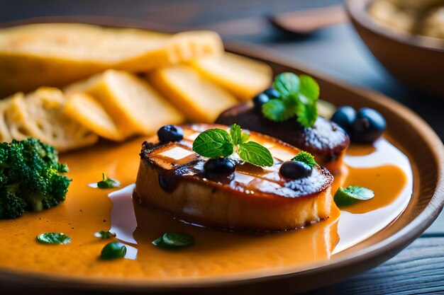 un piatto di cibo con un bicchiere di vino e un piatto di cibo