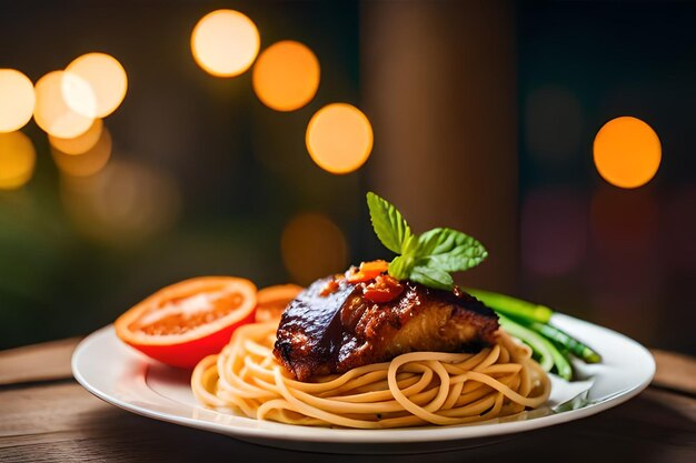 un piatto di cibo con un pezzo di carne e verdure