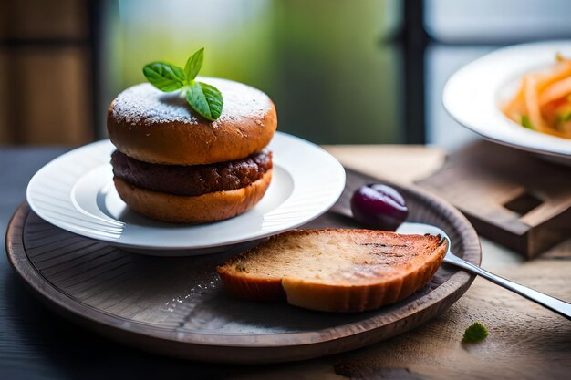 un piatto di cibo con un pezzo di pane sopra