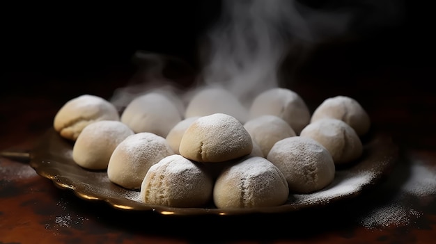 Un piatto di cibo con un vapore che sale dall'alto