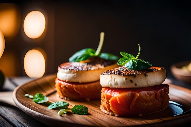 un piatto di cibo con una candela sullo sfondo