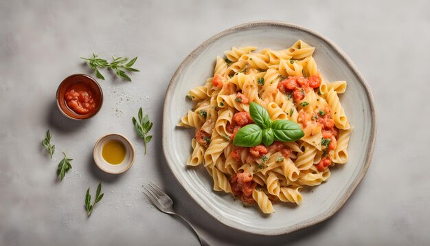 un piatto di cibo con una ciotola di cibo con un cucchiaio e un barattolo di salsa