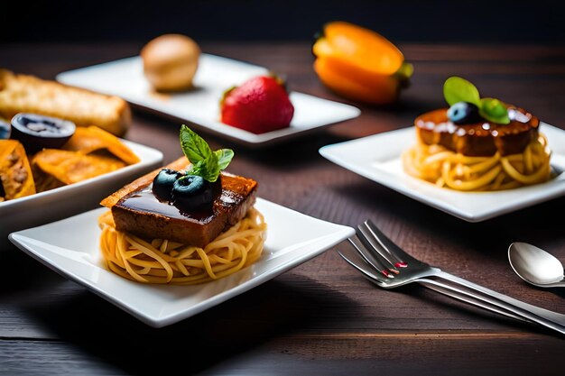 un piatto di cibo con una forchetta e un piatto de cibo con del cibo sopra.