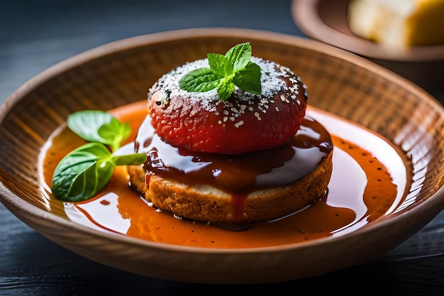 un piatto di cibo con una fragola e una fragola su di esso