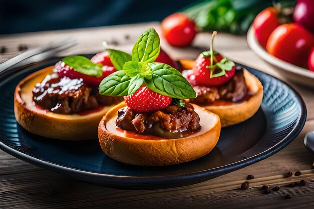 un piatto di cibo con una fragola sopra