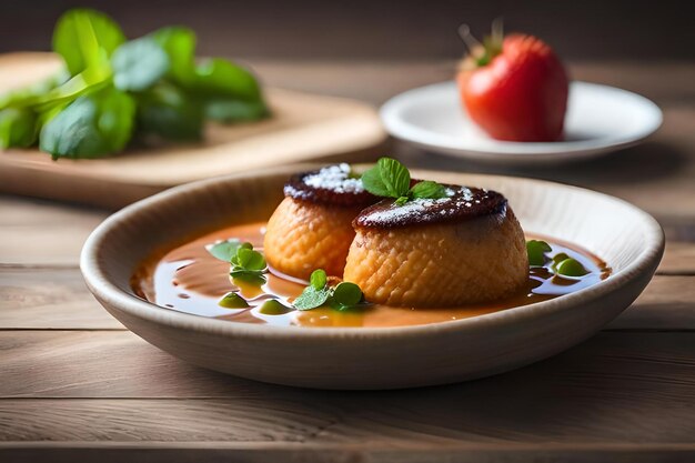 Un piatto di cibo con una salsa rossa e un piatto di cibo sopra