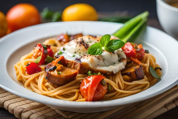 un piatto di cibo con verdure e formaggio