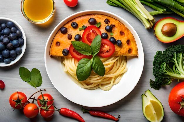 un piatto di cibo con verdure e formaggio