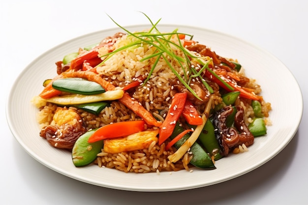 Un piatto di cibo con verdure e riso