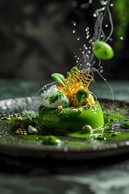 un piatto di cibo con verdure verdi e spruzzate