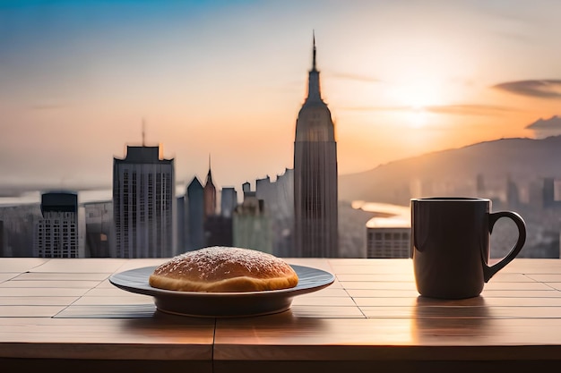 Un piatto di cibo e una tazza di caffè su un tavolo