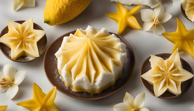 un piatto di cupcake con limoni e un limone sopra