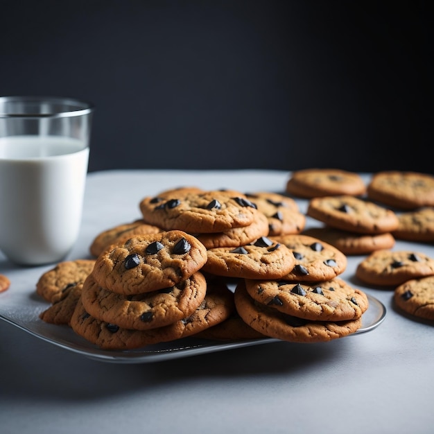 Un piatto di deliziosi biscotti su un tavolo bianco con una buona illuminazione in una stanza buia IA generativa