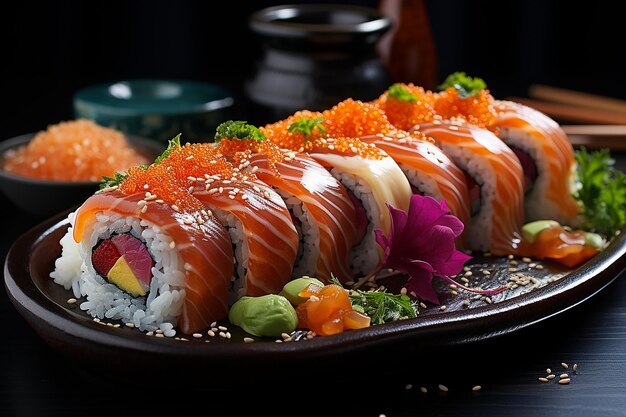 Un piatto di deliziosi rotoli di sushi