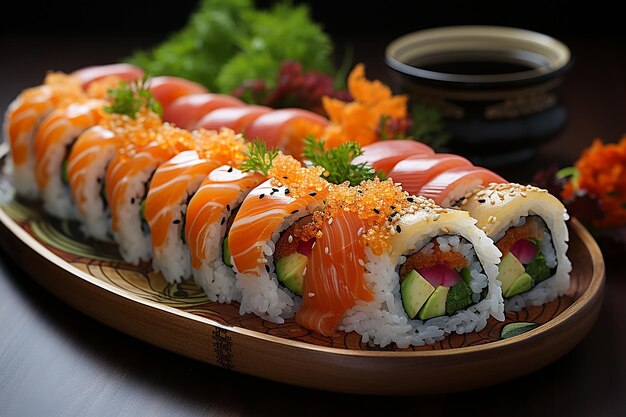Un piatto di deliziosi rotoli di sushi