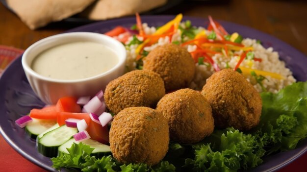 Un piatto di falafel con insalata e insalata