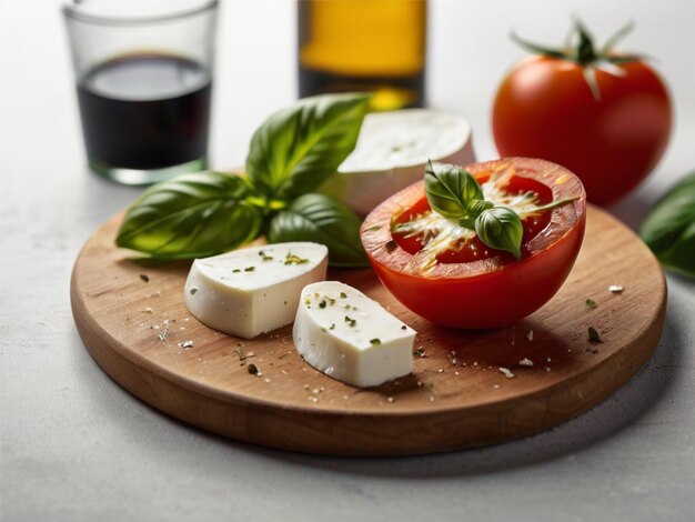 un piatto di formaggi con pomodori formaggio e pomodori