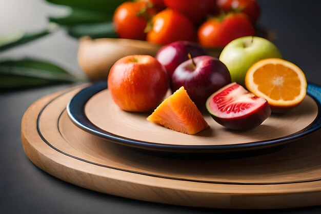 un piatto di frutta è su un tavolo