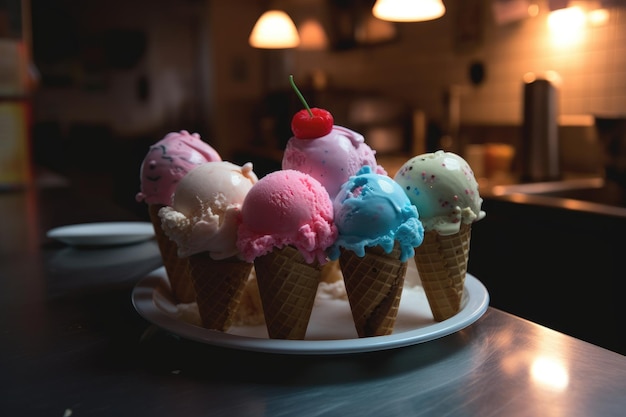 Un piatto di gelati con uno che dice gelato sopra.