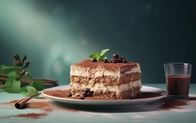 Un piatto di gustoso Tiramisu su uno sfondo pastello foto pubblicitaria professionale di cibo ai generato