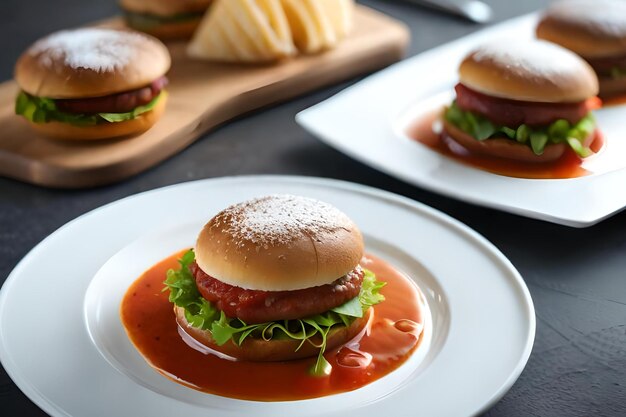 Un piatto di hamburger con salsa sopra