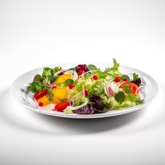 un piatto di insalata di verdure su sfondo bianco per la fotografia alimentare